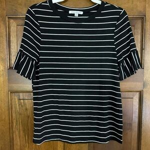 Green Envelope black & white striped top Sz S